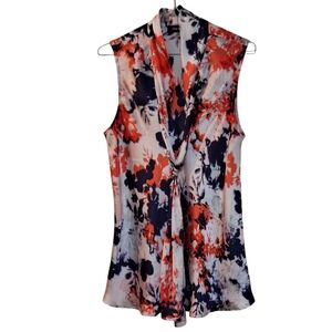 Nine West White and Orange Sleeveless Graphic Blouse
